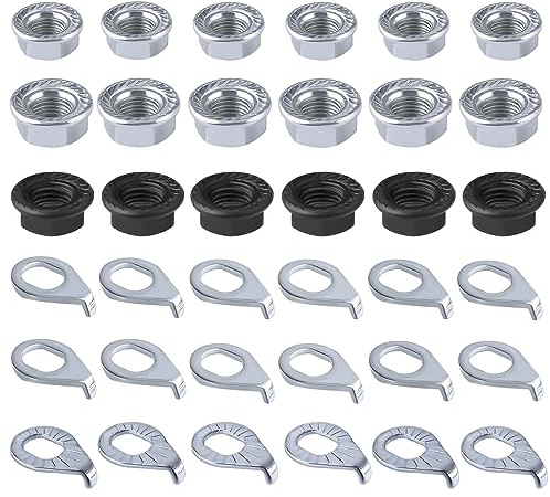 NQEUEPN 36pcs Bike Wheel Axle Nut and Bicycle Hub Safety Washer, M8/M9.5/M10 Carbon Steel Bicycle Hub Flanged Axle Nuts Bicycle Parts Accessories for Front and Rear Mountain Bike Wheel Axle