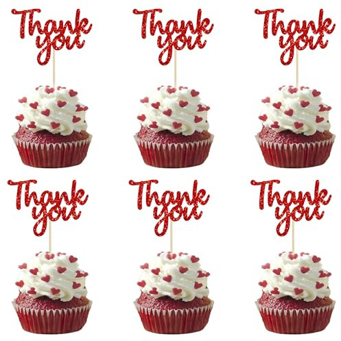 Gyufise 36 Pack Thank You Cupcake Toppers Black Glitter Thanksgiving Cupcake Picks Decorations for Baby Shower Boys Girls Birthday Party Supplies …