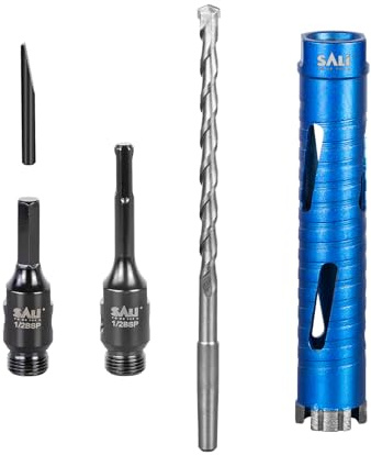 Diamond Core Drill Bit Set 32mm x 150mm Long Turbo Laser-Welded Segments for Concrete Brick Block Stone Masonry Granite Drill Bit Core Accessories with SDS Adapter,Hex Shank Adapter,Centre Drill