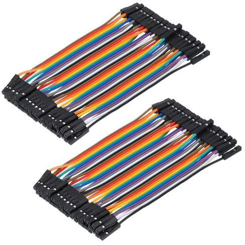 sourcing map Female to Female 40Pin Breadboard Jumper Wire 2.54mm Pitch Ribbon Cable 10cm Long Electronics Breadboard Ribbon Cables for Breadboard Electronic Projects Pack of 2