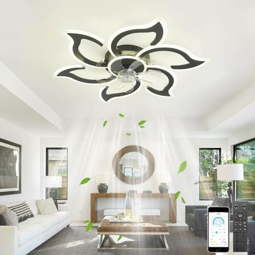 KeLuKes 88cm Deckenventilator mit Beleuchtung, Deckenleuchte mit Ventilator Design, Timer Dimmbar Leise Reversible 72W Deckenlampe Ventilator Blume für Schlafzimmer Küche, Schwarz