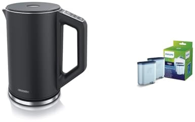 Arendo - Edelstahl Wasserkocher mit Temperatureinstellung 40-100 Grad in 5er Schritten & Philips AquaClean Kalk- und Wasserfilter für Espressomaschine, Kein Entkalken bis 5000 Tassen, Doppelpack