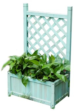 Blumenkästen mit Rankgitter Spalier mit pflanzkasten Außenbereich Massivholz Pflanzgefäß Balkon Zaun aus Holz Außen-Terrasse Dekorative Trennwand Blumenkasten Rillengitter Kletterspalier ( Color : Gre