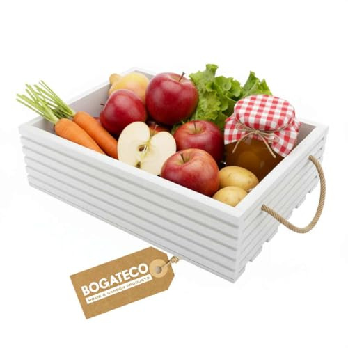 BOGATECO Holzkiste Natur | 50 cm x 35 cm x 14,5 cm | Holzbox | Deko Holzkisten | Obstkiste | Gemüsekiste | Holzkiste zur Aufbewahrung | Aufbewahrungsbox Kiste Holz Geschenk Deko Weinkiste | White