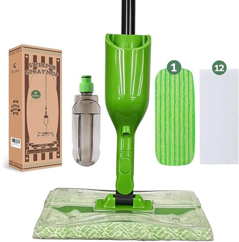 Eyliden Spray Mop - Design for Small Spaces | 12 Disposable Cloths, 1 Reusable Pad, 13 oz Refillable Bottle | Wet Mops for Apartments and Dorms Floors, Lock Tight Design, No Lost Pads - Swivel Head