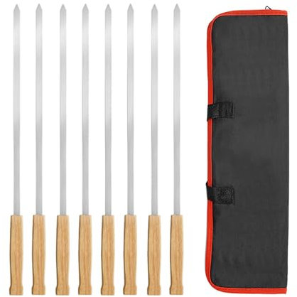 Generic 8X Grilling Skewers Set Kabob Skewers for Grilling with Storage Bag Reusable Flat Long Shish Kebab Skewers for Kabob Meats