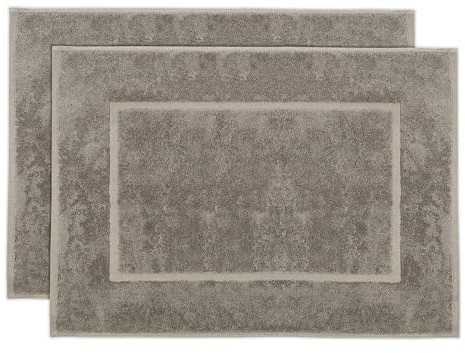 ZOLLNER 2er Set Badematten in 50x70 cm - saugstarke und Flauschige Badvorleger aus Baumwolle - bis 60°C waschbar - für Fußbodenheizung geeignet - in Fango - Hotelqualität