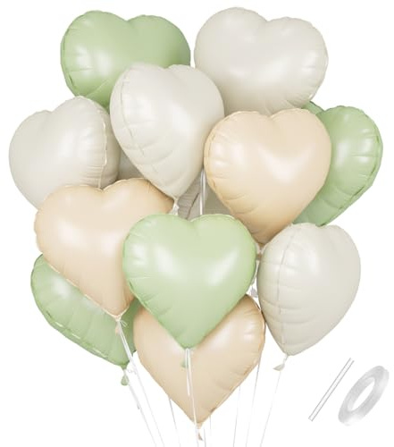 Herz Folienballons, 18 Zoll Herzluftballons Beige Grün, Herz Luftballon Helium, Herzballons Beige Grün Herzform Folienluftballon, Herzluftballons Hochzeit Valentinstag Geburtstagsdeko