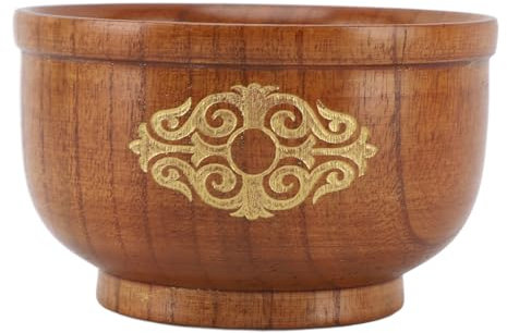 Jenngaoo Ensaladera de madera, madera de azufaifa agria hecha a mano, antiescaldaduras, arroz, leche, té, sopa, cuenco tallado para frutas, cereales, copos de maíz, pasta (Oro)