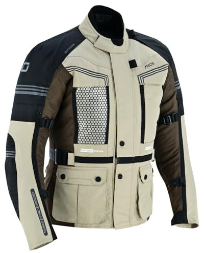 BOSmoto Herren Bikerjacke - Motorradjacke mit Herausnehmbaren Protektoren, Rückentasche für Wasserbeutel | Komfortabler Bikerfit (DE/NL/SE/PL, Alphanumerisch, XL, Regular, Regular, Beige)