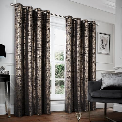 always4u Soft Velvet Curtains 100% Blackout Window Treatments Energy Efficiency for Bedroom Gold Foil Printed Shining Luxury Curtain Drapes 1 Pair Black 46 * 90