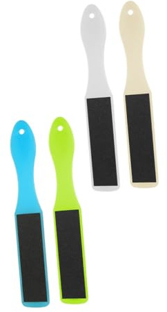 Fußhautfeile Schrubber Doppelseitig Rau 4 Stück Hornhautentferner | Pp mit Sandpapier, Doppelseitige Ausführung mit Aufhängeloch, für Pediküre und Fußsohlen Zufällige Farbe