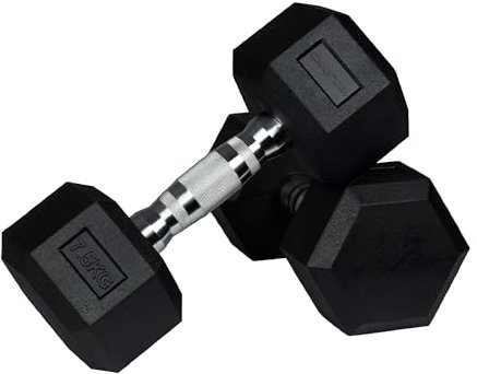 wuuhoo® Hexagon-Hanteln Dorian 2,5-27,5 kg Robuste, gummierte Gusseisen-Hanteln für Krafttraining zu Hause, ergonomischer Griff, perfekt fürs Homegym, auch als 2er-Set erhältlich 2 x 7,5 kg
