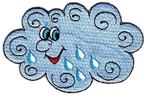 Wolke Regen Aufnäher zum aufbügeln oder aufnähen Bügelbild Aufbügler für Kleidung gestickter Bügelpatch Applikation Regenwolke Wetter Patch Größe 5,0 x 8,0 cm