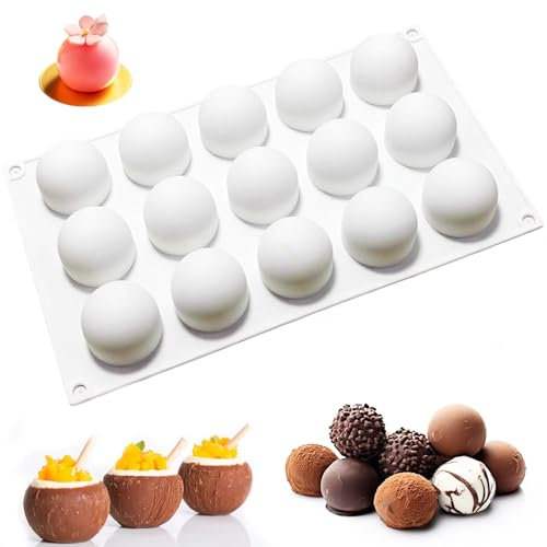 Honicemar 15 Cavities Spherical Silicone Cake Mould, Baking DIY Tools Ball Mould, 1PCS Non Stick Silicone Molds for Cake Chocolates Jelly Ice Cream, etc