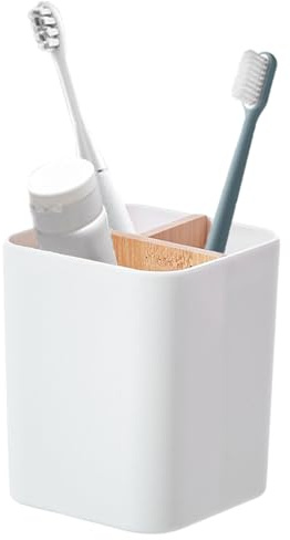 MOGADEE® Zahnbürstenhalter, Toothbrush Holder, zahnputzbecher Kunststoff, 2 Zahnbürstenfächer + 1 Ablagebecken, für elektrische Zahnbürsten, Zahnseide, Zahnpasta - Weiß