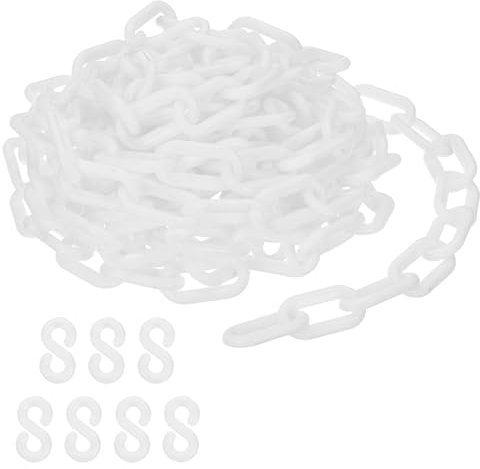 PATIKIL Cadena de plástico blanca, 16pcs 6 mm Cadena de barrera de seguridad para control de multitudes, estacionamiento, cerca, puerta, concierto