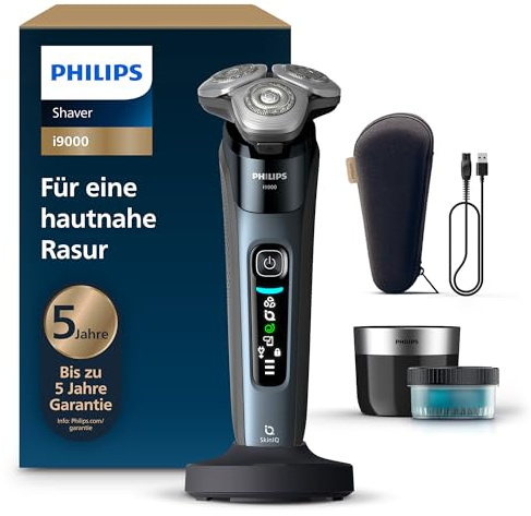 Philips Rasoir i9000, Rasoir électrique sec et humide, Taubenblau, avec technologie Skin IQ, système triple lift & cut, 360 rotatif Dual SteelLames de précision de précision, Pod Quick Clean, X9001/30