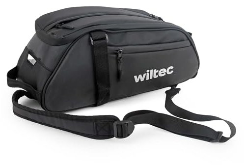 Wiltec Gepäckträgertasche schwarz, Fahrradtasche Gepäckträger 8 l Stauraum, Gepäcktasche mit Tragegurt, Fahrrad Tasche wasserresistent mit Reflektoren