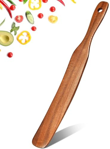 RETZLA 10 Inch Wooden Spurtle, Skinny Sourdough Spatula, Mixing Stirring Tool for Sourdough Starter & Deep Jar Baking
