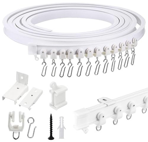 LUPATDY Riel de cortina de 5 m, montaje en techo, riel de cortina flexible, riel de cortina para caravana, riel de cortina para ducha, divisor de habitaciones, riel de techo para cortinas