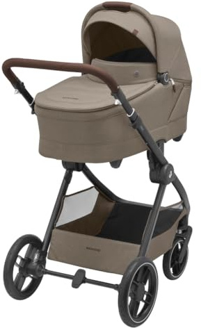 Maxi-Cosi Oxford Plus Baby Kinderwagen, 2-in-1 Set, mit Babywanne, 0–4 Jahre, 0–22 kg, kompakt zusammenklappbar, Sanfte Federung, 3 Liegepositionen, 10 kg großen Aufbewahrungskorb, Twillic Truffle