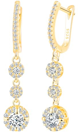 CONILOK Pendientes Colgantes de Circonita en Tira para Mujer,Pendientes Colgantes Hipoalergénico de Plata de Ley 925,Oro Aretes de Mujer Brillantes y Moda Joyería para Amiga Mamá Esposa