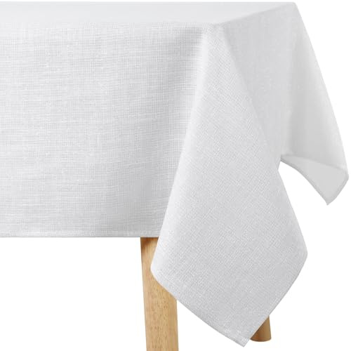 Homaxy Glitzer Tischdecke Abwaschbar Leinenoptik Rechteckig 140x200cm Tischtuch Wasserabweisend mit Lotuseffekt Fleckschutz Tischwäsche für Wohnzimmer, Esszimmer, Party, Weiß