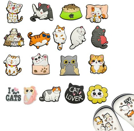 18 Stück Schuhe Charm, Cartoon Katze Schuh Charms Niedliche Schuh Dekoration Shoe Schuhanstecker Crocs Anstecker Cartoon Schuh Dekoration für Schuhe DIY Dekorationen Partys Geschenk