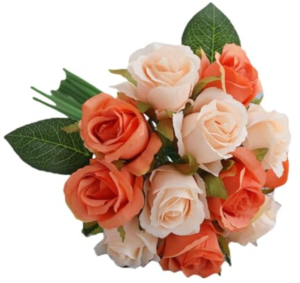 Urier konstgjorda rosblommor, konstgjorda silkesblommor ros, silkesblommor med stjälkar, falska blomstjälkar för bröllop, fest, blomsterarrangemang hem, bordsuppsats, bordsdekoration (12, orange)