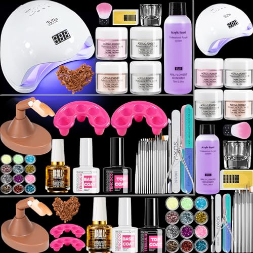 Kit d'extensions de gel acrylique en poudre acrylique, lampes UV pour ongles en gel avec doigt d'entraînement à la main, kit de manucure, 75 ml