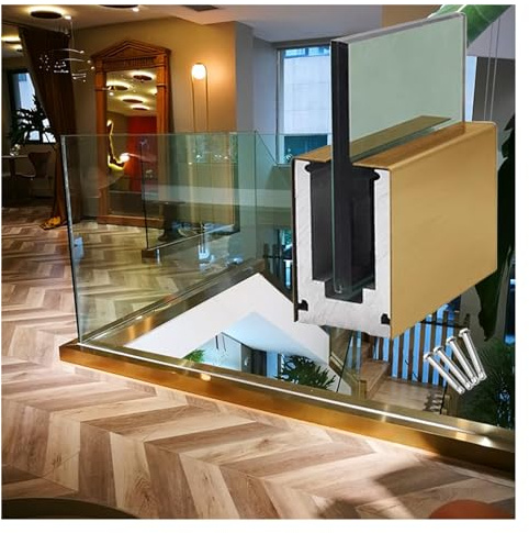 Pince de fixation for garde-corps en verre et aluminium durable for clôture de piscine, terrasse et balcon– Installation facile avec kit complet(Gold)