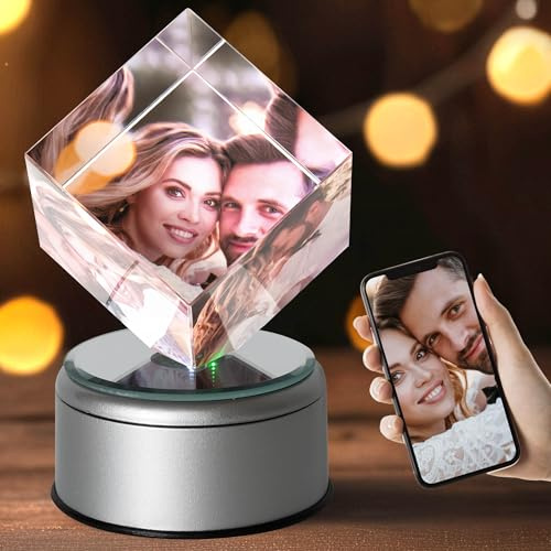 Emoragifou Personalisierte 3D Foto Glas mit UV-Druck, Glasfoto mit Leuchtsockel, Kristall Foto Glasbilder Fotogeschenke, Personalisierte Geschenke für Frauen, Freundin, Männer, Mama, Papa, Mädchen