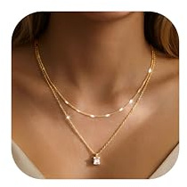 JeweBella Collier Double Femme Réglable Collier Chaine Or Argent Rosegold Colliers Pendentif CZ Brillant Chaine Plaqué Or 18K Fantaisie Colliers Choker Ras de Cou Femme