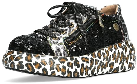 Laura Vita Damen Sneaker mit Pailletten und Plateau mit Leopardenmuster Sodao 02, Größe:40 EU, Farbe:Schwarz