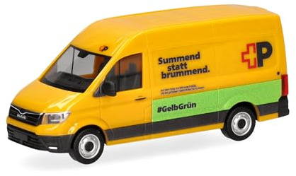 Herpa camion in miniatura MAN eTGE furgone tetto alto Posta Svizzera (Svizzera), miniatura in scala 1:87, pezzo da collezione, Made in Germany, plastica