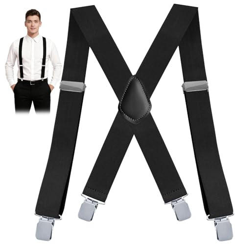 Biliant Tirantes para hombre, tirantes para hombre, extrafuertes, anchos, 5 cm, con clips de metal muy fuertes, ajustables, elásticos, talla única