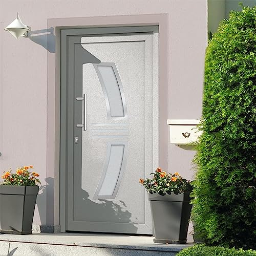 QJBSAVVA Haustür Weiß 108x208 cm mit Zarge und 5-fach Verriegelung Modernes Design aus PVC Alu Stahlverstärkung Isolierverglasung für Eingang Wohnung Kellertür