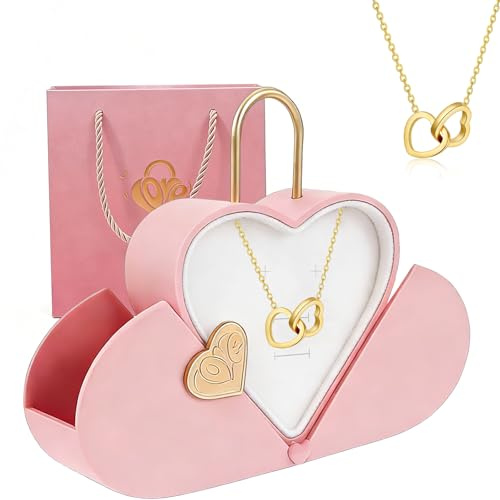 Herzförmige Schmuckbox Mit Herz Damen Halskette, Schmuckschatulle mit Weichem Innenfutter Schmuckverpackung für Ringe und Halsketten Tragbare Geschenkbox für Verlobung Hochzeit und Valentinstag