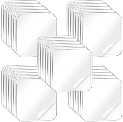 WJIAAA Clear Double Sided Adhesive Pads, 50pcs Waterproof Adhesive Sticker, Double Sided Squares Sticky Patch, Transparent Walls Hanging Nano Gel Tape Heavy Duty 2.36 * 2.36in for Home Office Fixing