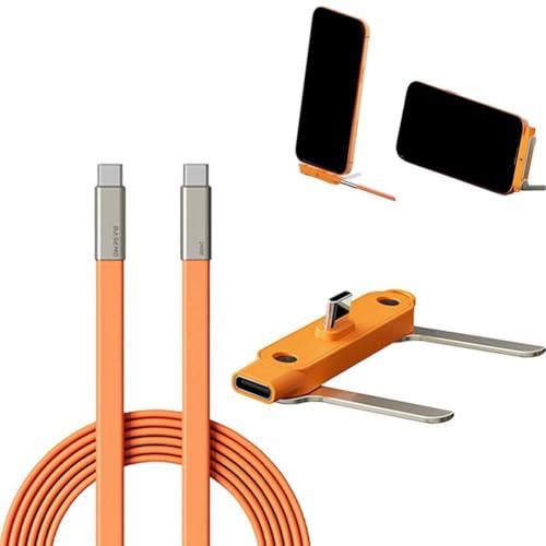 240W Invisible Holder Charger Cable with Stand, Detachable 2 In 1 Charging Cable Adapter, Silicone Fast Charging Type-C Cables Rotating Invisible Stand for Gaming, Home, Office, Car (Orange-1set)