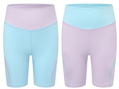 SEAUR cykelbyxor flickor korta leggings sport shorts snabbtorkande andas yoga dans gym barn 4–13 år, Blå + lila, 6-7 år