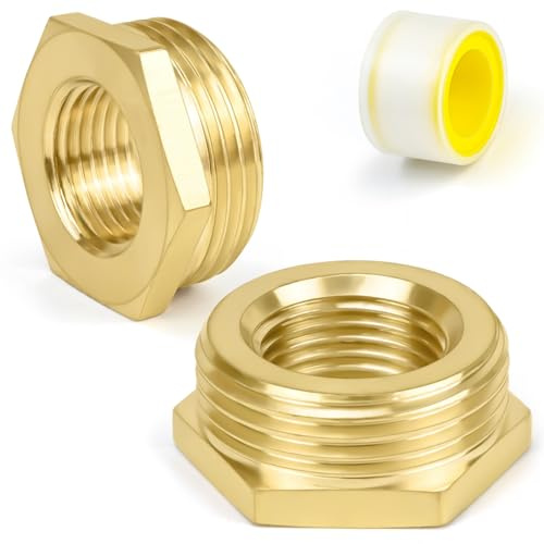 CONJURAIDE 2 Stück Reduzierung 1 Zoll auf 1/2 Zoll, Messing Reduzierstück 1 Zoll auf 1/2 Zoll Adapter Wasser mit Dichtungsband Gewindefitting für Wasserleitungen AGØ32mm x IGØ20mm