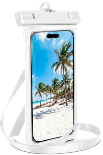 ONEFLOW Borsa da spiaggia per Samsung Galaxy A55 5G, custodia impermeabile con touch e finestra per fotocamera, custodia subacquea per viaggi, nuoto, con cinturino e cordino per appendere, bianco