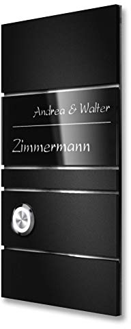 Metzler TürklingelBlack Bell V2A Edelstahl Klingelplatte in Schwarz - LED-Taster - mit Gravur - Modernes wetterfestes Design