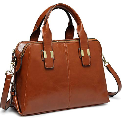 VASCHY Handbags for Ladies, Smooth PU Leather Top Handle Bag Women Satchel Work Tote Bag with Triple Compartments (Brown)
