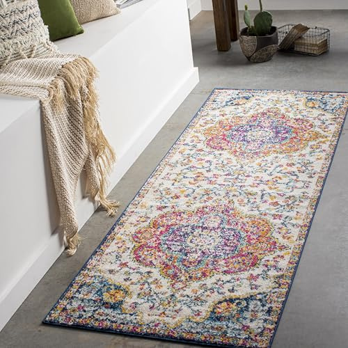 Livabliss Julia Rabat Vintage Runner – 80x230 cm, Fuchsia, Orange & Blue