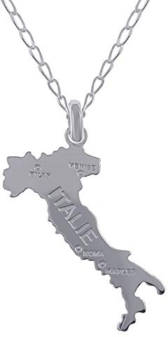 Big Bang Bijoux Lot pendentif carte Italie en Argent 925 + Chaîne 50cm en Argent 925 - Mixte - italia en argent massif- cadeau homme femme enfant anniversaire anniversaire noel