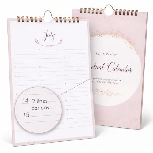 Paper 'n Such- Perpetual Calendar for Birthdays and Anniversaries -12 Months - Large Wall Hanging Dates to Remember Book - Journal for Important & Special Days - 7x10 - Two Lines Per Day