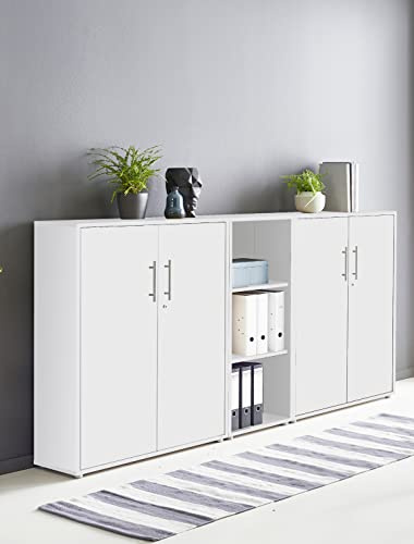 Schrankwand TABOR 8 Büroregal Aktenschrank Büroschrank abschließbar in diversen Farbvarianten (weiß/weiß matt)